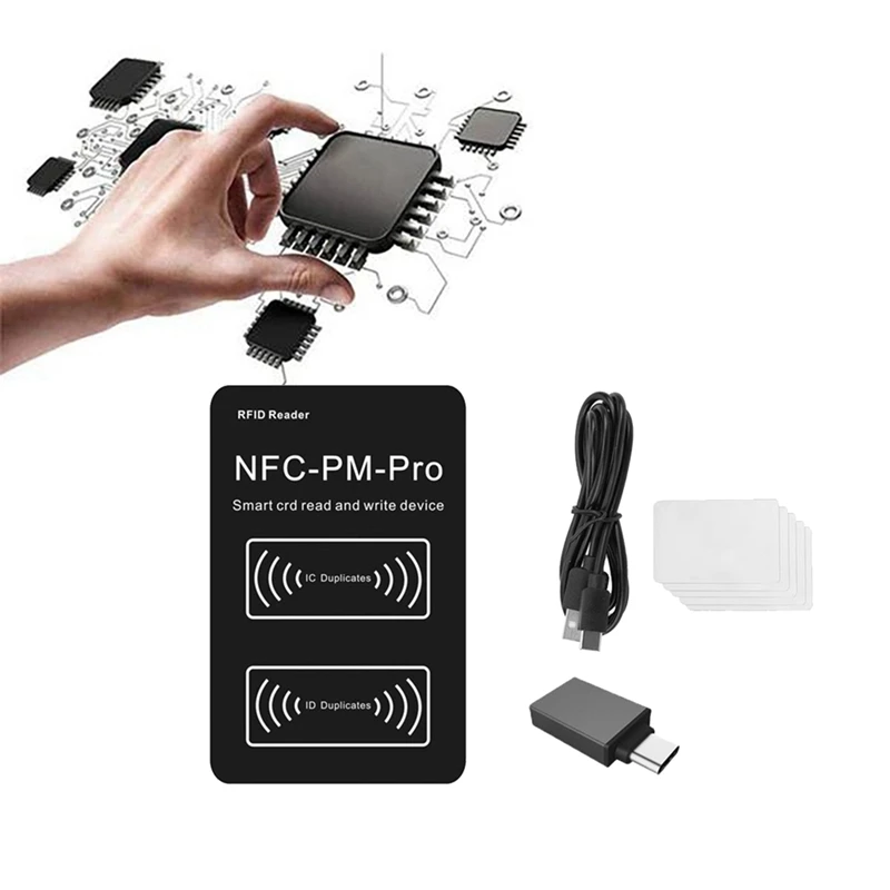 Pembaca Chip cerdas RFID PM PRO Decoder + 5 kartu XUID NFC Key Copier 13.56Mhz 125Khz lencana menulis Token ID Tag Clone