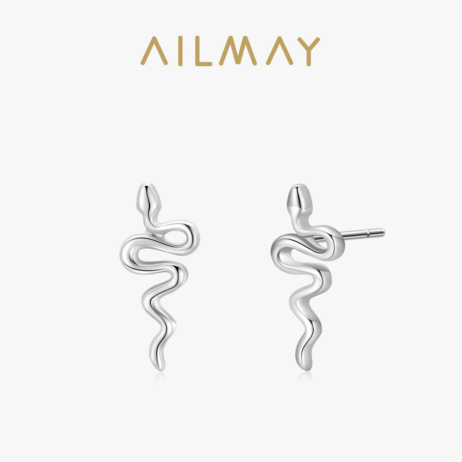 Ailmay Personality 100% 925 Sterling Silver Snake Studs Punk Earrings For Women Girls Party Trendy Accessories Jewelry