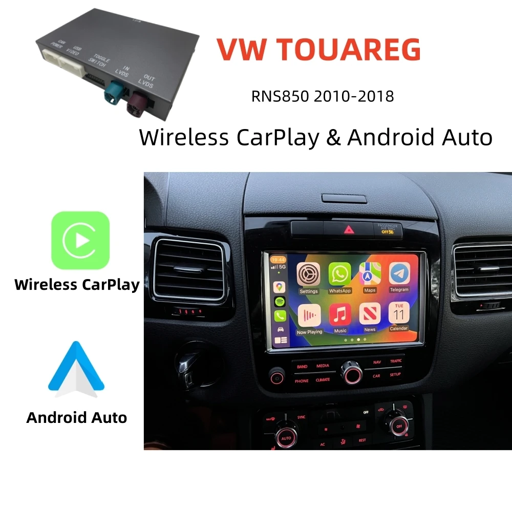 Беспроводной интерфейс CarPlay Android Auto для Volkswagen Touareg RNS850 2011-2017, 8-дюймовый Airplay Mirrorlink, задняя функция