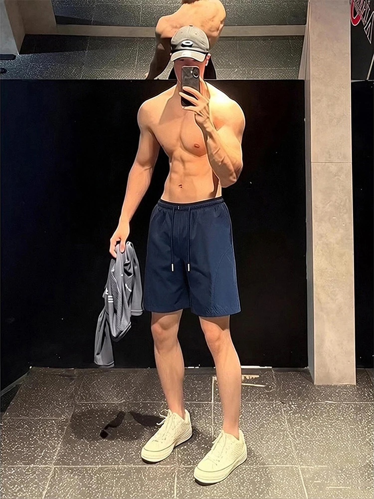 

Мужские летние тонкие спортивные брюки из ледяного шелка с диагональным кроем, повседневные, американского прямого кроя, длиной до колена