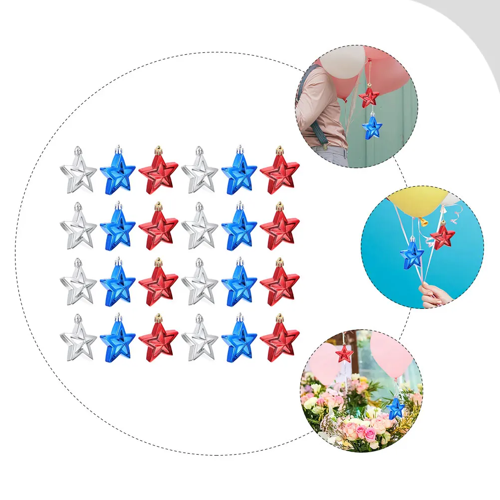 

24Pcs Star Pendants Five-Pointed Design for Wall Ceiling Hanging Home Decor Party Supplies American Independence Day Ornament