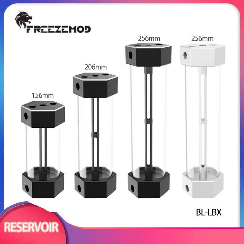 مبرد مياه الكمبيوتر من FREEZEMOD خزان مياه أكريليك مع فتحات جانبية سداسية معدنية قابلة للتعديل عند تفريغ الفقاعات الزاوية / BL-LBX #1