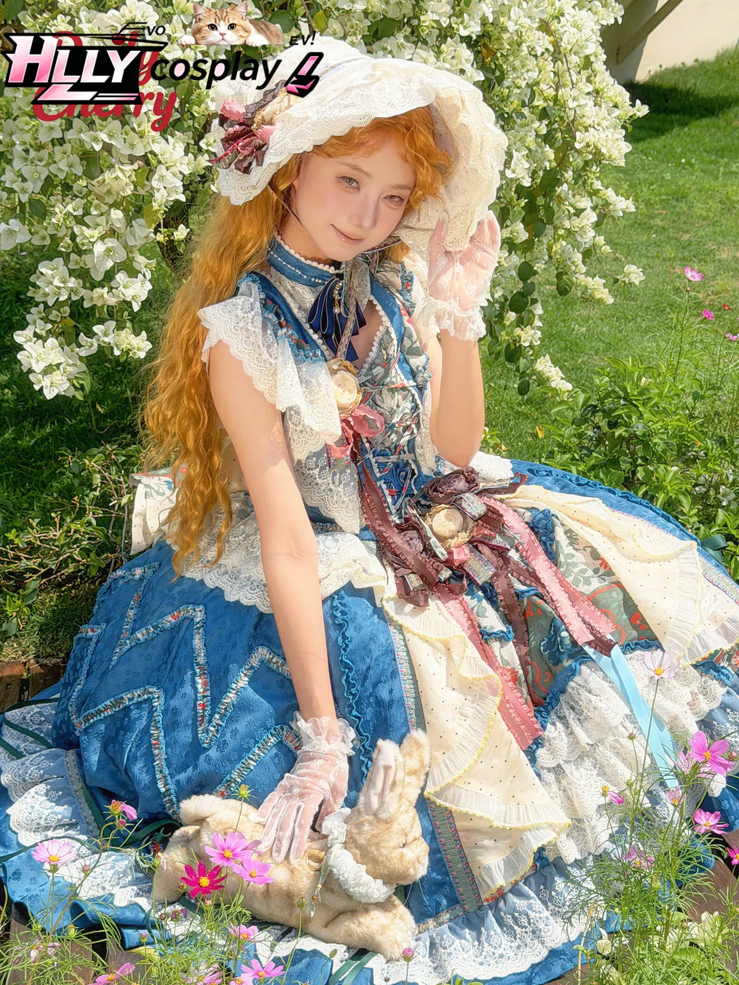 

Original Design Elegant Classic Lolita Dress Vintage Victorian Blue Lace Ruffle Bow Fluffy Ball Gown Princess Cosplay Costume