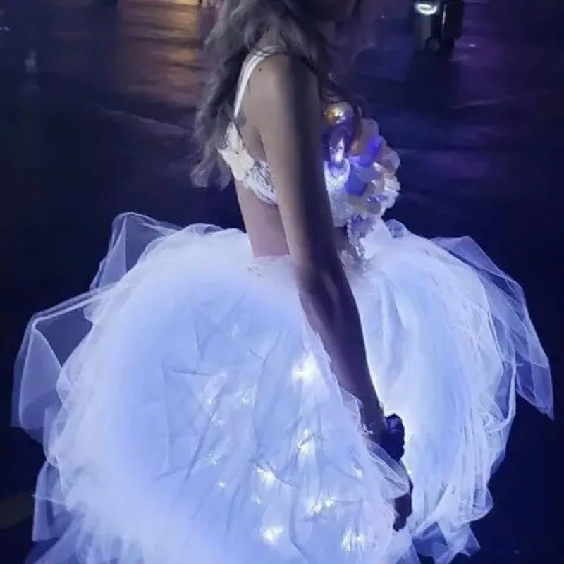 توهج الظلام توتو تنورة 35 سنتيمتر تمديد صف مزدوج أضواء الأداء زي المرحلة ارتداء الهذيان نادي الحفلات الرقص النيون متوهجة الملابس #4