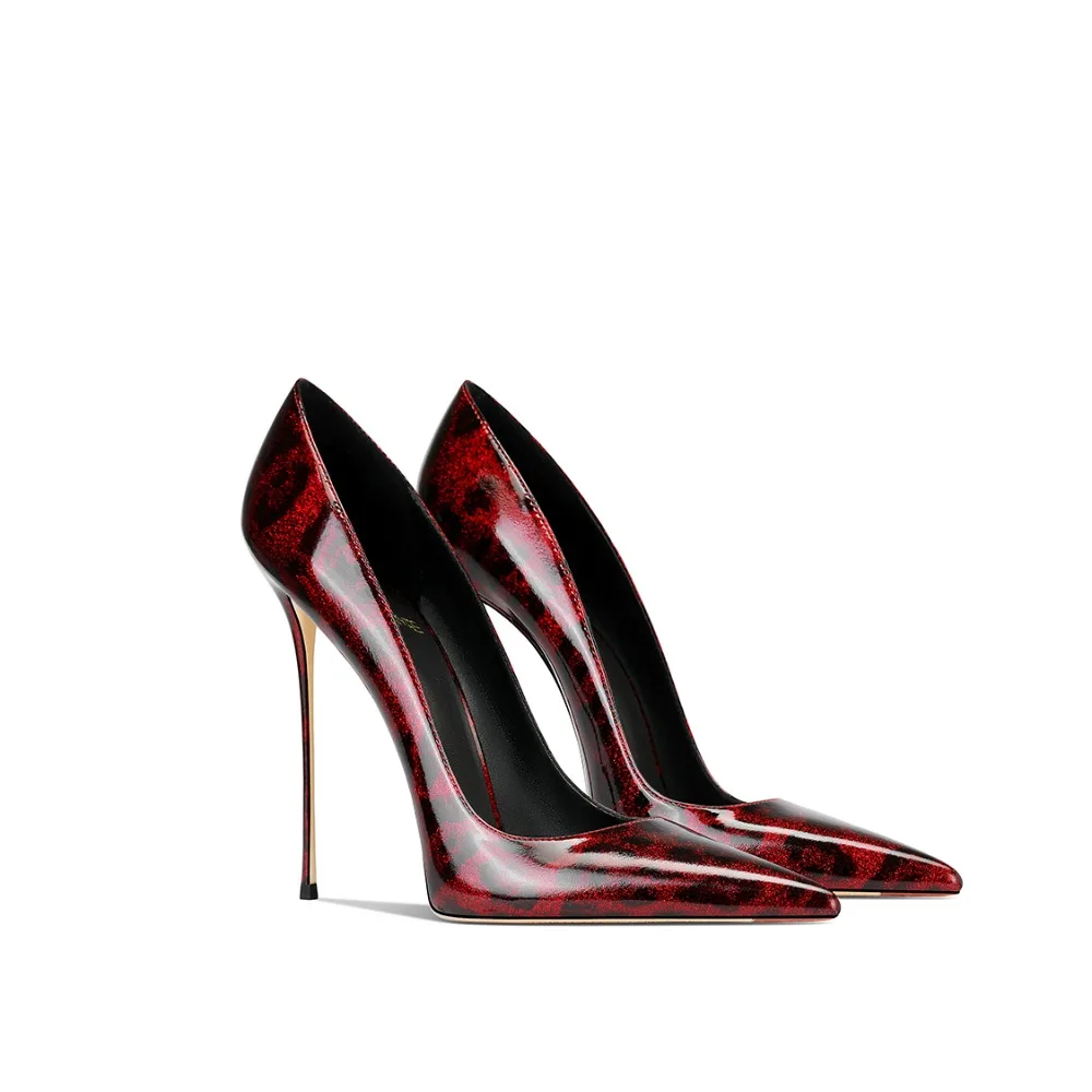 أحمر براءات الاختراع والجلود ليوبارد طباعة أشار تو الخنجر الكعوب النساء 2025 الخريف الشتاء جديد #5