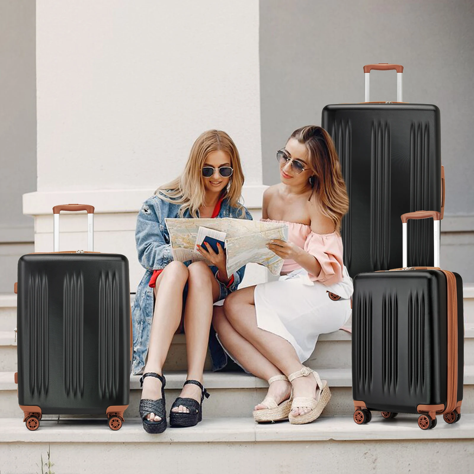 KONO 3 Piece Hardside Luggage Set, 20/24/28 Inch Expandable Lightweight Suitcases, Quiet TPE 360° Spinner Wheels, YKK Zipper & Aluminum Telescopic Handle, Travel Luggage with 2-Year Warranty