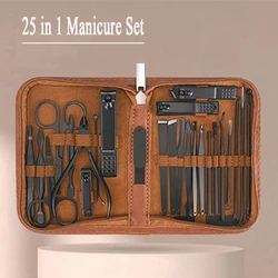 25 IN 1 Manicure Set Color Contrast sets Nail Clippers Cutter Tools Kits Stainless Steel Pedicure Travel Case for man woman