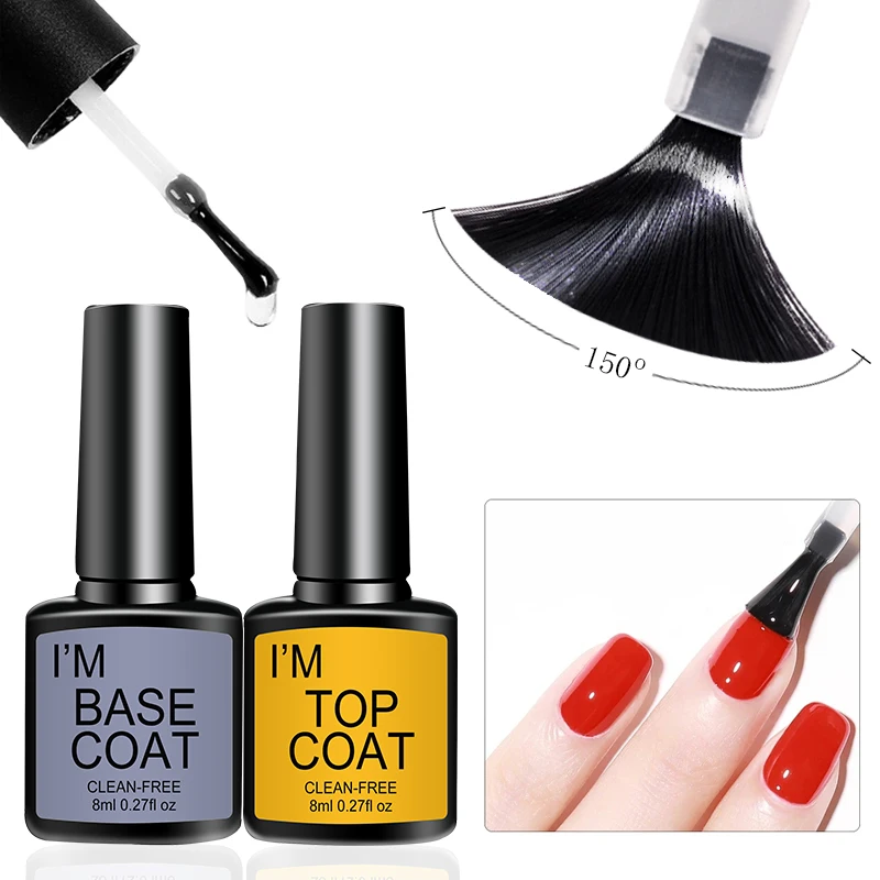 Set de 4 piezas de esmalte de gel transparente superior y base, kit de manicura semipermanente, esmaltes removibles con remojo LED UV 5