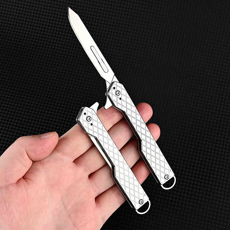 Fast Open Stainless Steel Scalpel Folding Knife Sharp EDC Tool Outdoor Unpacking Pocket Key Knife #60 Blades Replaceable Blade