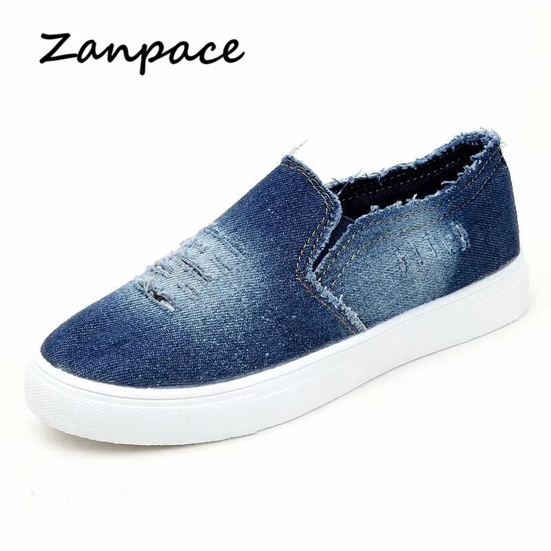 Flat Shoes Women Denim Loafers Big Size Womens Shoes Casual Spring Ladies Platform Shoes Slip-On Canvas Shoes Zapatos De Mujer