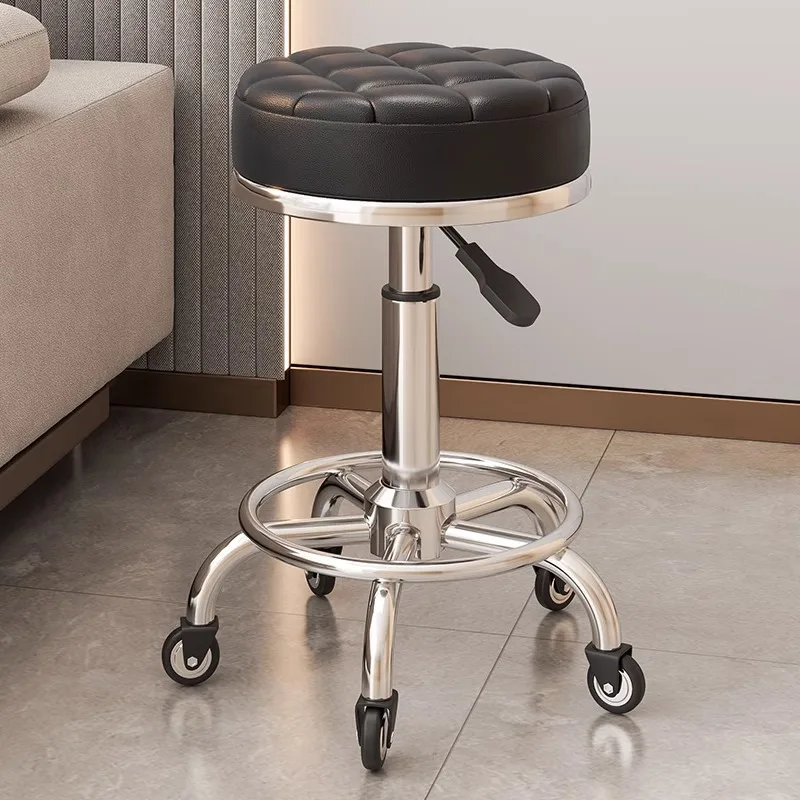 Barbershop Beauty Salon Special Rolling Master Stool Adjustable Rotating Round Stool Stain Resistant for Home Living Room