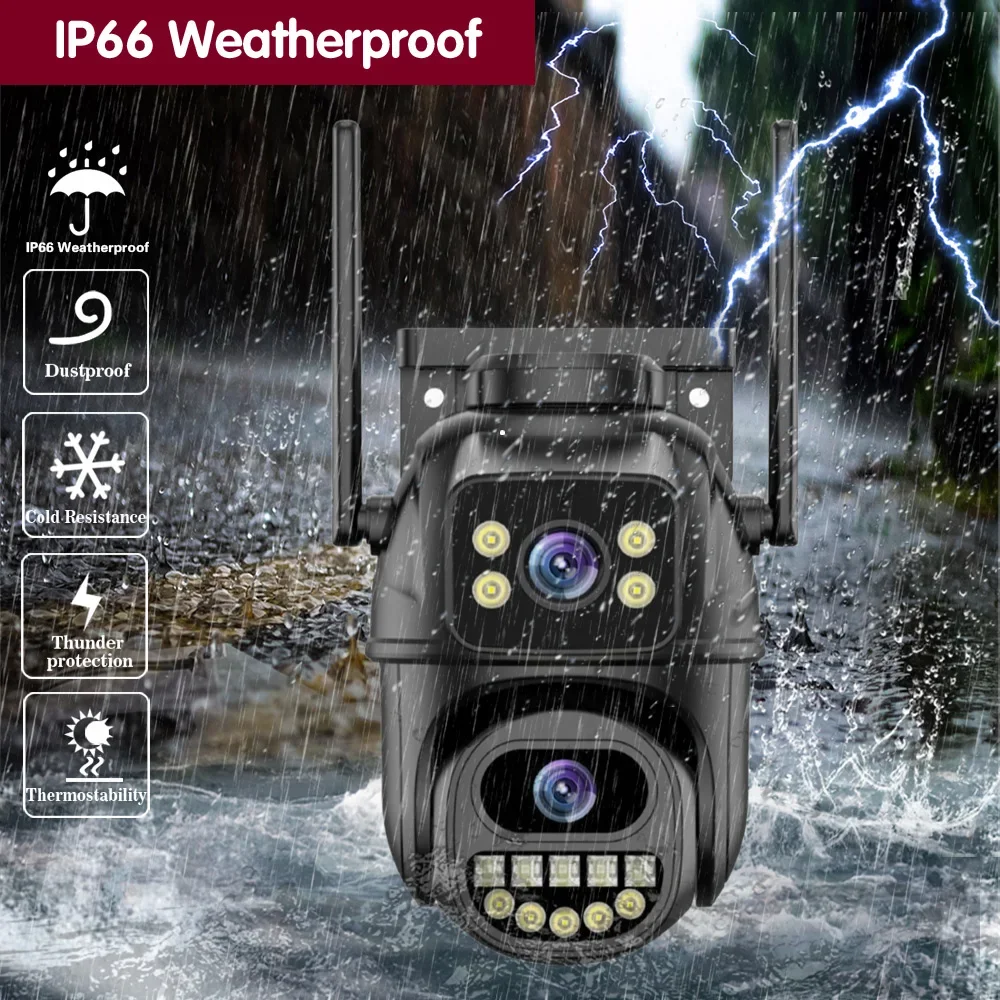 4K Dual Lens 10MP WiFi PTZ IP Security Camera Dual Lens Auto Tracking Outdoor Color Night Vision CCTV Video Surveillance Camera