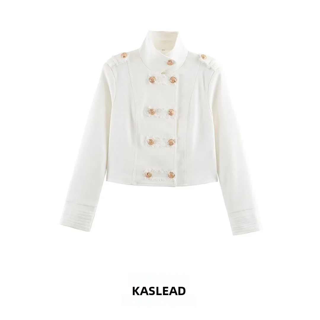 KASLEAD New Women's Fashion Versatile High-End Design Unique Jacket Outerwear Short Style Long Sleeve Polyester Fiber