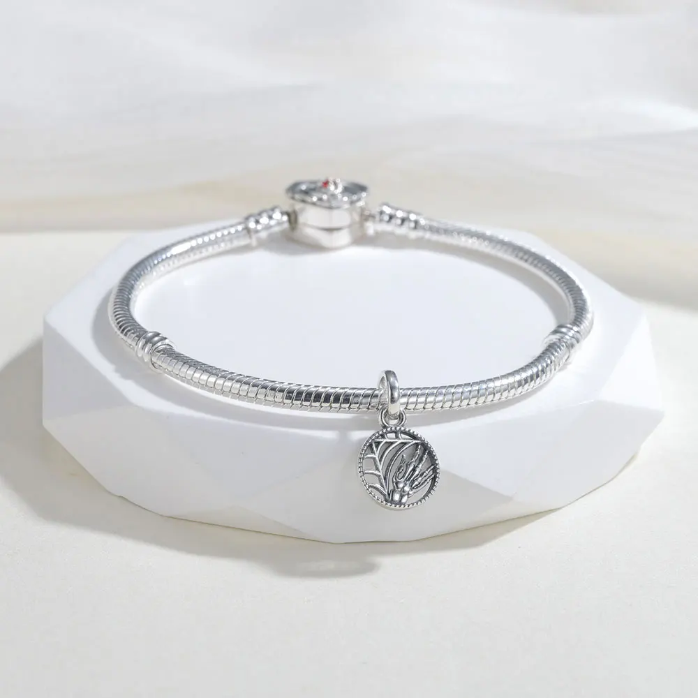 New 925 Sterling Silver Charms Me Series Skull Hand Spiderweb Pendant Fits Original Bracelet DIY Jewelry Outfit Gift For Women