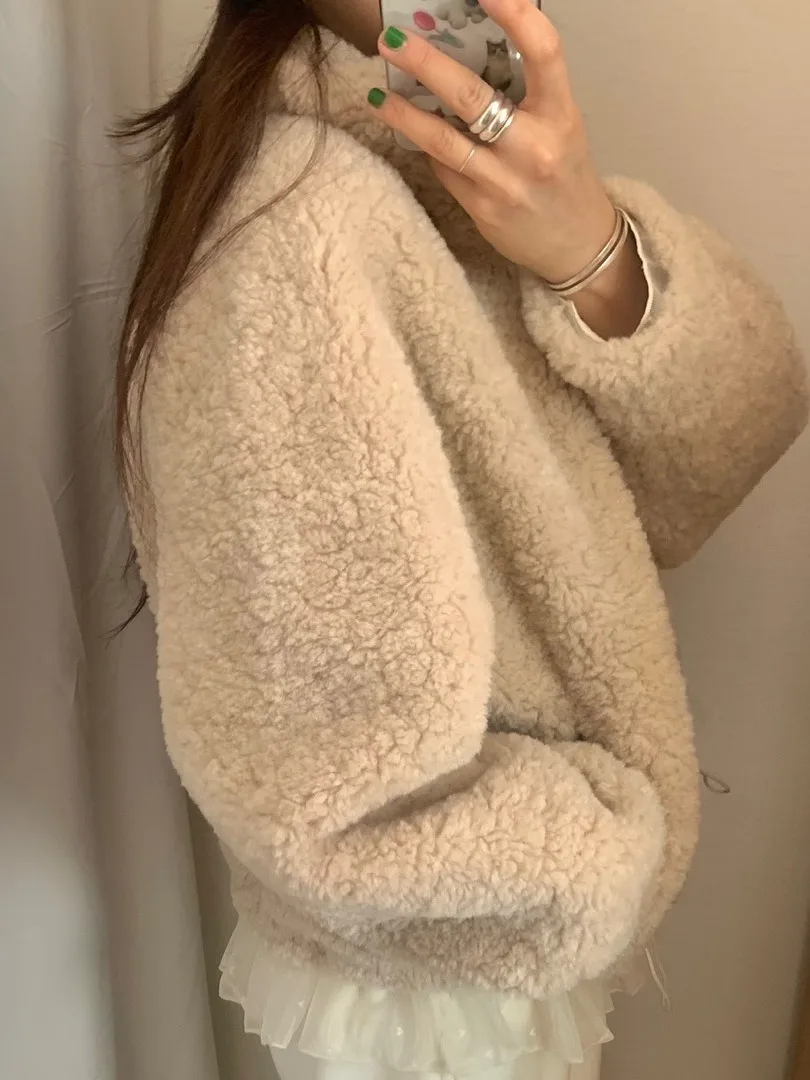 Elegancki płaszcz zimowy damski z futra jagnięcego, luźny, zapinany na zamek, ze stójką, uniwersalny, wysokiej jakości odzież wierzchnia, ocieplany wełną...