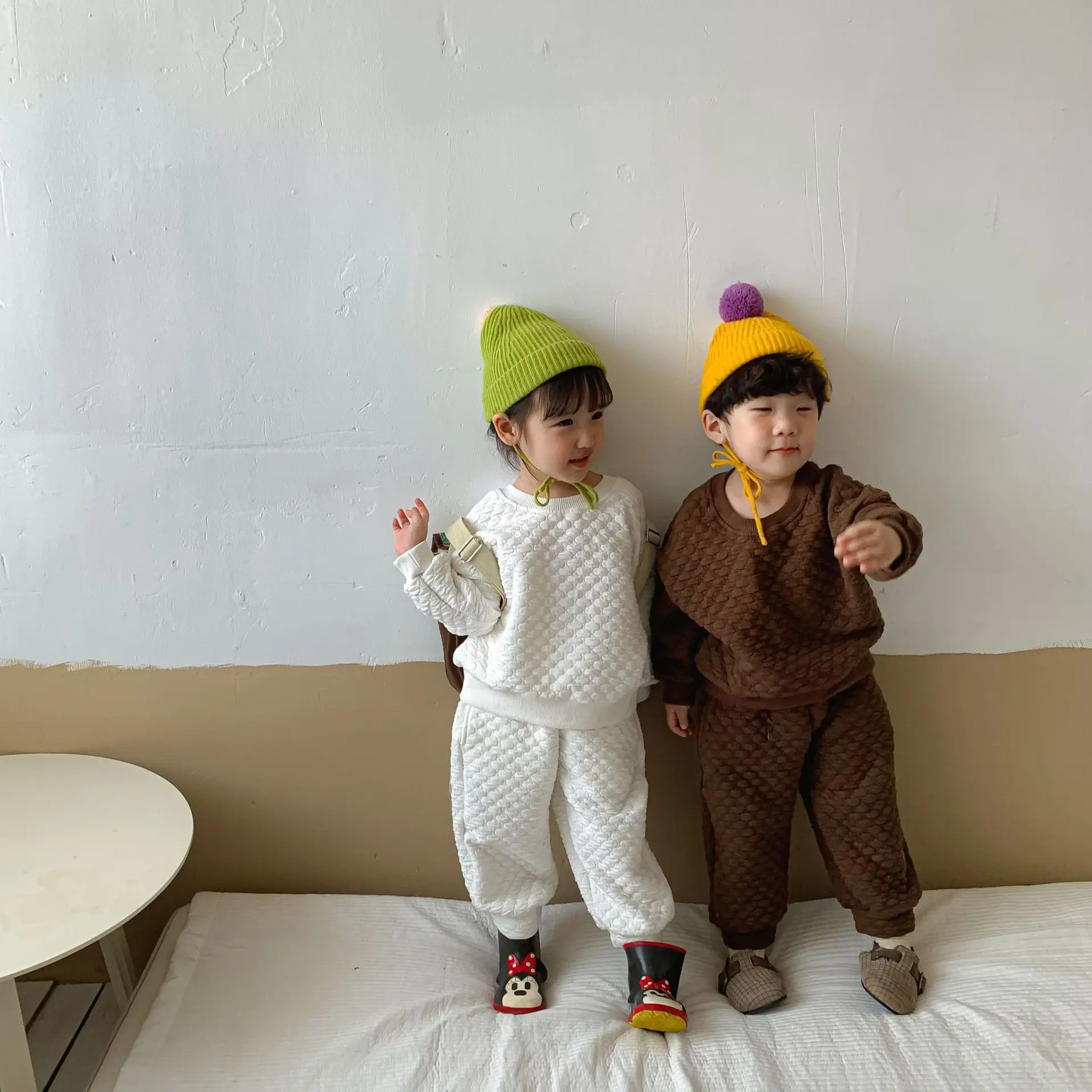 Children's Solid Color Suit 2025 Autumn and Winter Casual Versatile Fashion Cute Long-sleeved Sweater Korean Version Suit