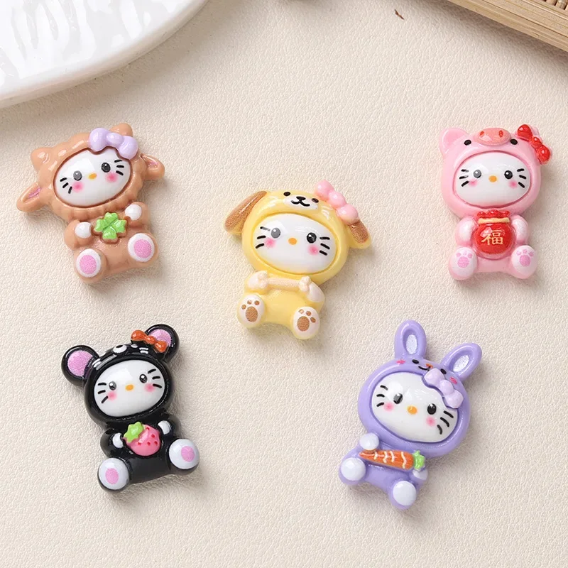 5 sztuk Cartoon DIY akcesoria żywiczne biżuteria zodiak kotek żywica Flatback ręcznie robiona szpilka do włosów etui na telefon komórkowy klamra do buta Charms