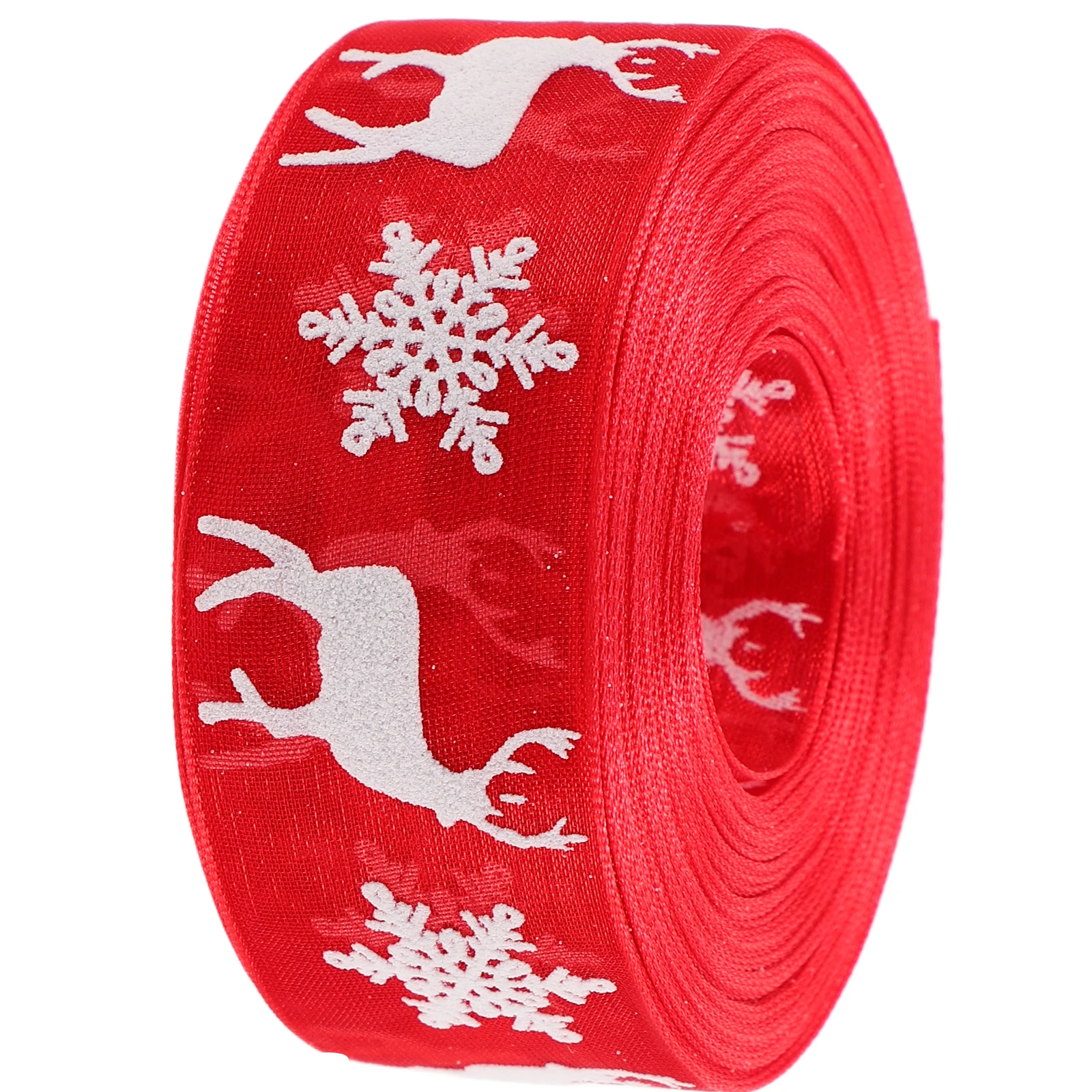 

1 Roll 10M Christmas Deer Snowflake Pattern Craft Trim For Gift Wrapping Party Decor Wedding Holiday Red Polyester Ribbon Strong