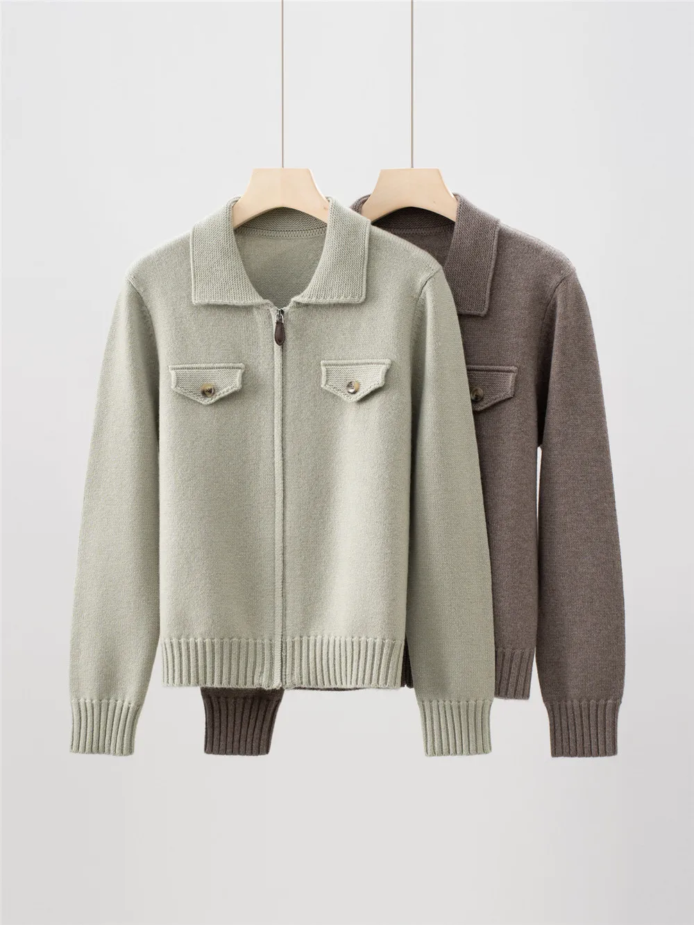 

Женский осенне-зимний новый кашемировый шерстяной вязаный кардиган на молнии с лацканами и карманами