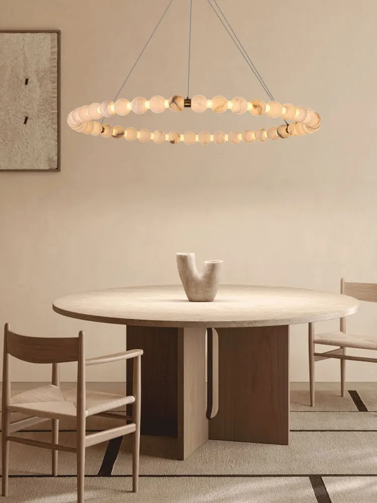 

2025 New Trend Marble Ring 50-100cm LED Chandelier Lustre Alabaster Hanging Lamps Suspension Luminaire Lampen For Dinning Room