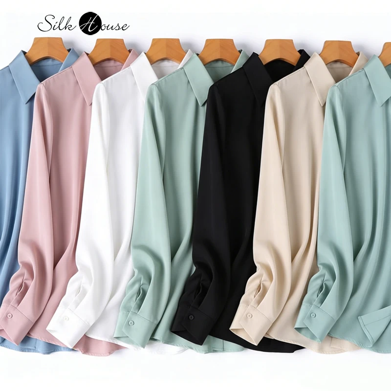 

Heavy 21MM 93% Natural Mulberry Silk Elastic Double Qiao Satin Skin Friendly Comfortable Long Sleeved Women's Commuting Shirt