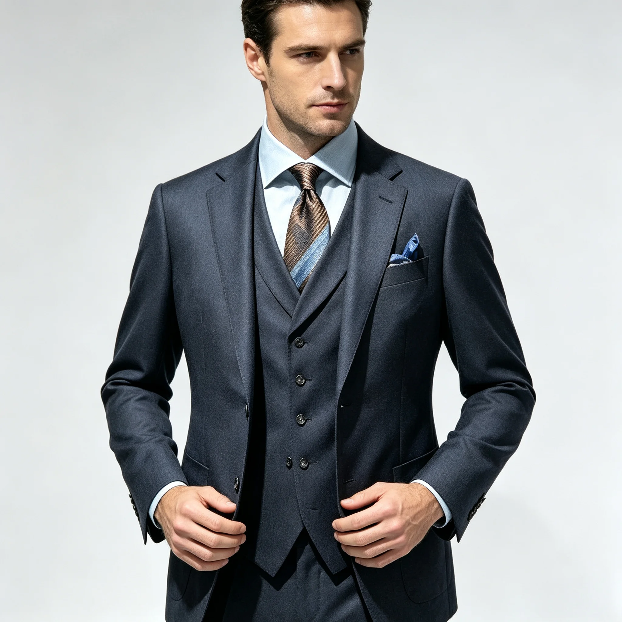 High Quality Men's Elegant Dark Gray Suits  3‑Piece Tailored Set Banquet Wedding Formal Business Wear Dinner Party Custom Made