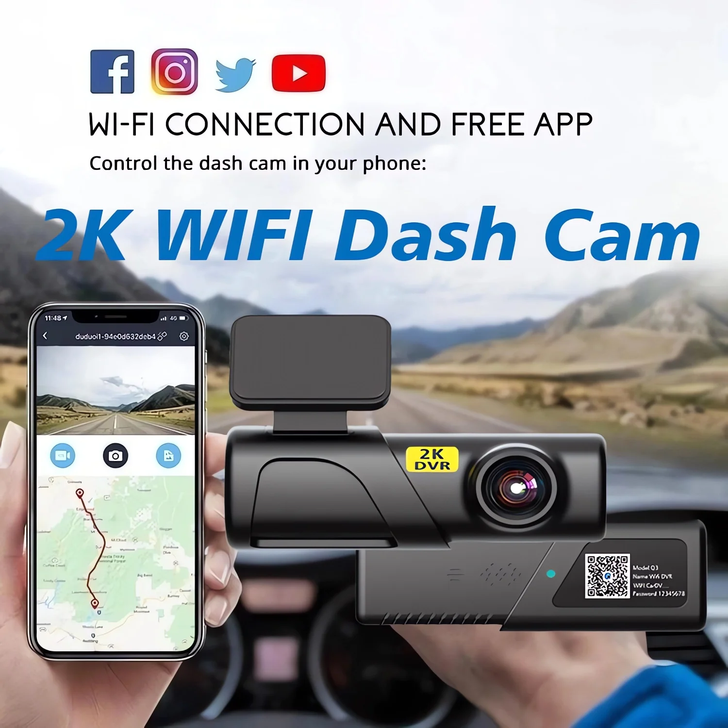 2K كاميرا أمامية 2560*1440P مسجل سيارة واي فاي كاميرا DVR للسيارة مسجل السيارة صندوق أسود مراقبة 24 ساعة رؤية ليلية فائقة #4