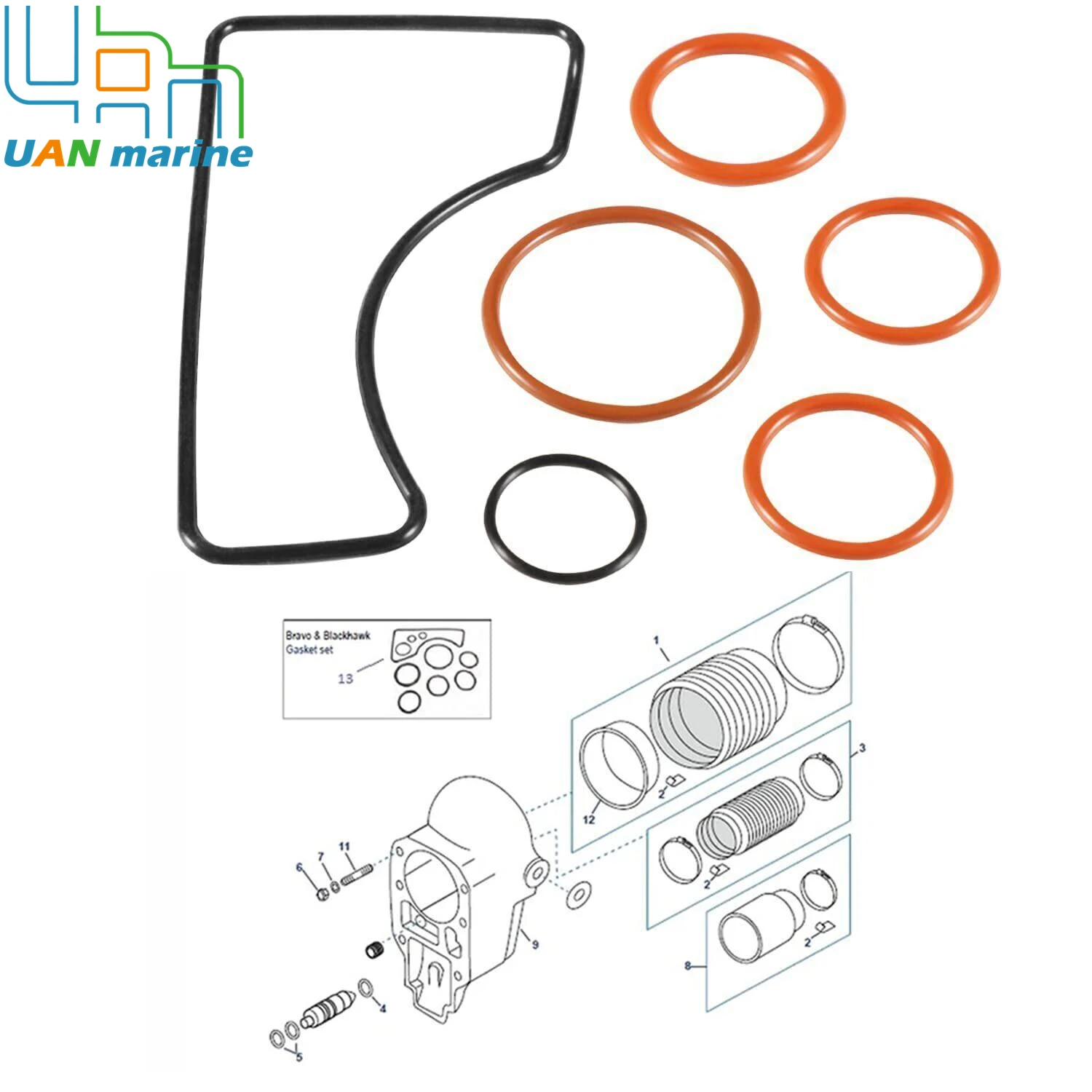 Outdrive Bell Housing Install Gasket O-Ring Kit For MerCruiser Bravo 1 2 3  16755Q1 9-76503 GLM 39640  18-2516 18-2615