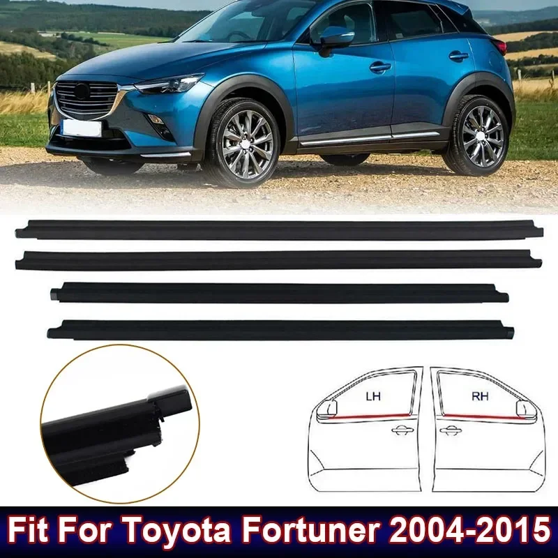 4 قطعة نافذة باب السيارة شرائط عزل الزجاج الأسود مقاوم للماء السير الوقائي المطاط صالح لتويوتا فورتشنر 2004-2015 اكسسوارات السيارات #2