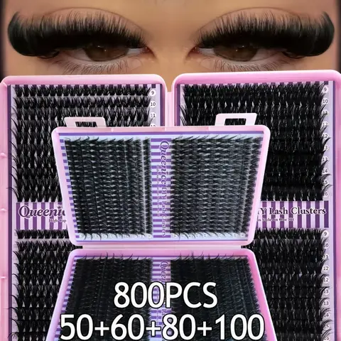 800 Clusters False Eyelashes 9-16mm Mixed Lengths, D Curl, Fluffy & Dense Eyelash Clusters, Reusable Eyelash Extensions Natural