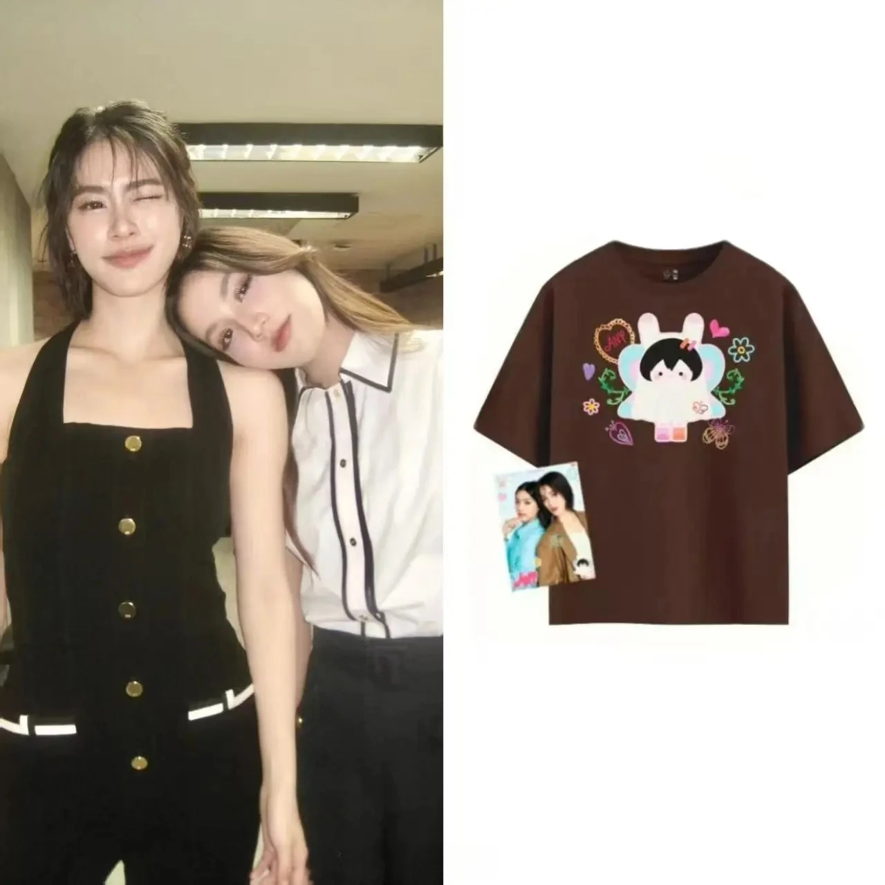 Thai Drama Our Love US EmiBonnie Any Cartoon Print Oversized T Shirt Casual Loose Student Short-sleeved T-shirt Y2K Clothes