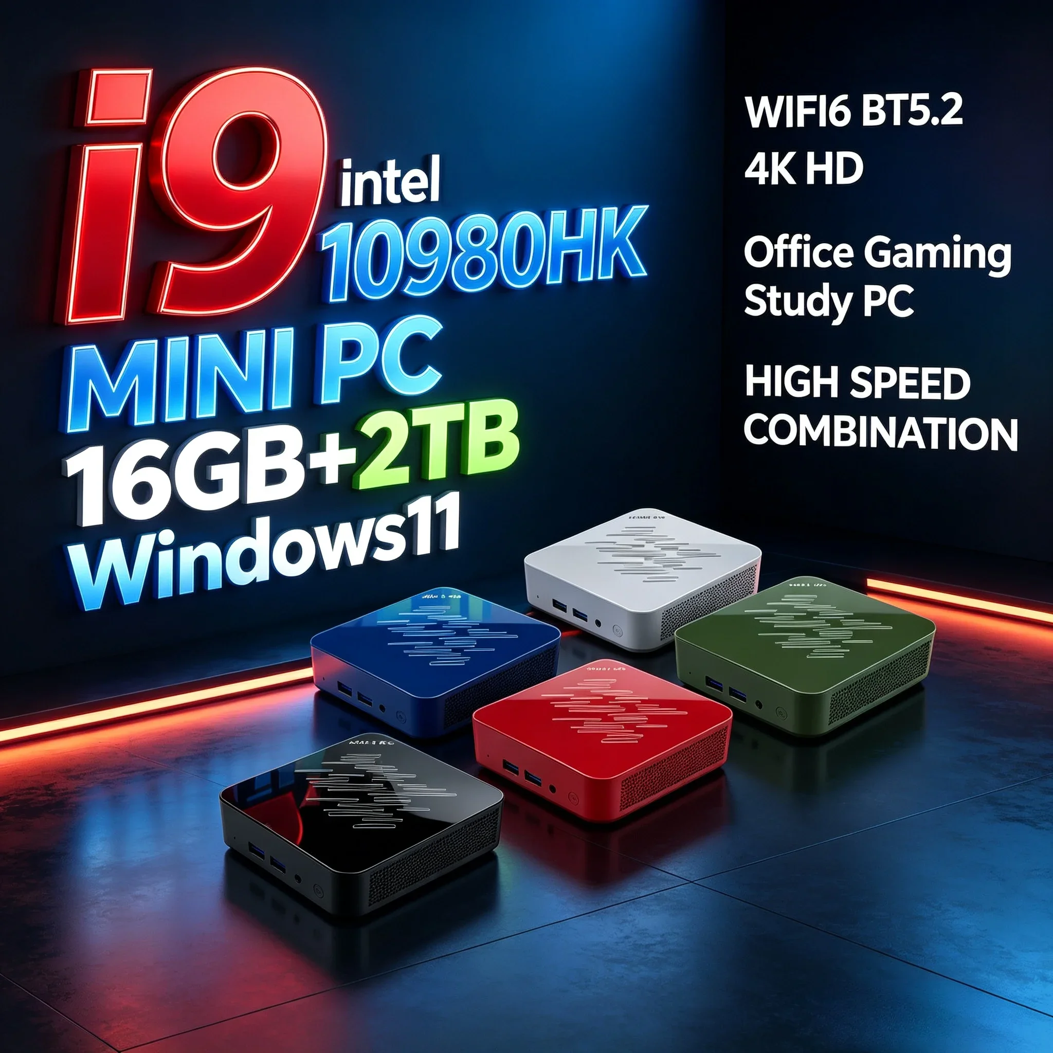 Intel I9 10980HK Compact Mini PC Host 16GB RAM Optional 1TB 2TB SSD 4K WiFi6 Efficient Cooling Desktop PC Business Office Use