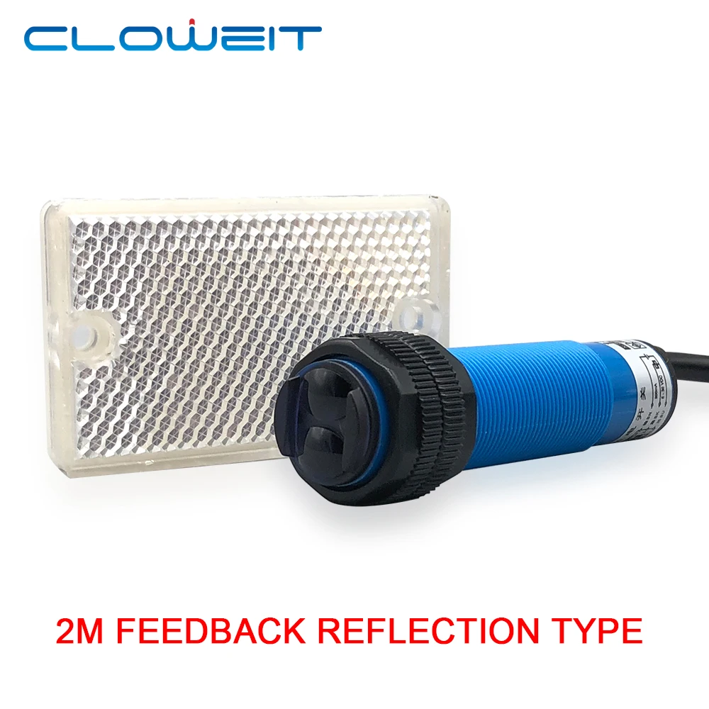 Cloweit M18 2m Optical Sensor Retro-Reflective Photo electric Proximity Switch PE18 for Fiber Production