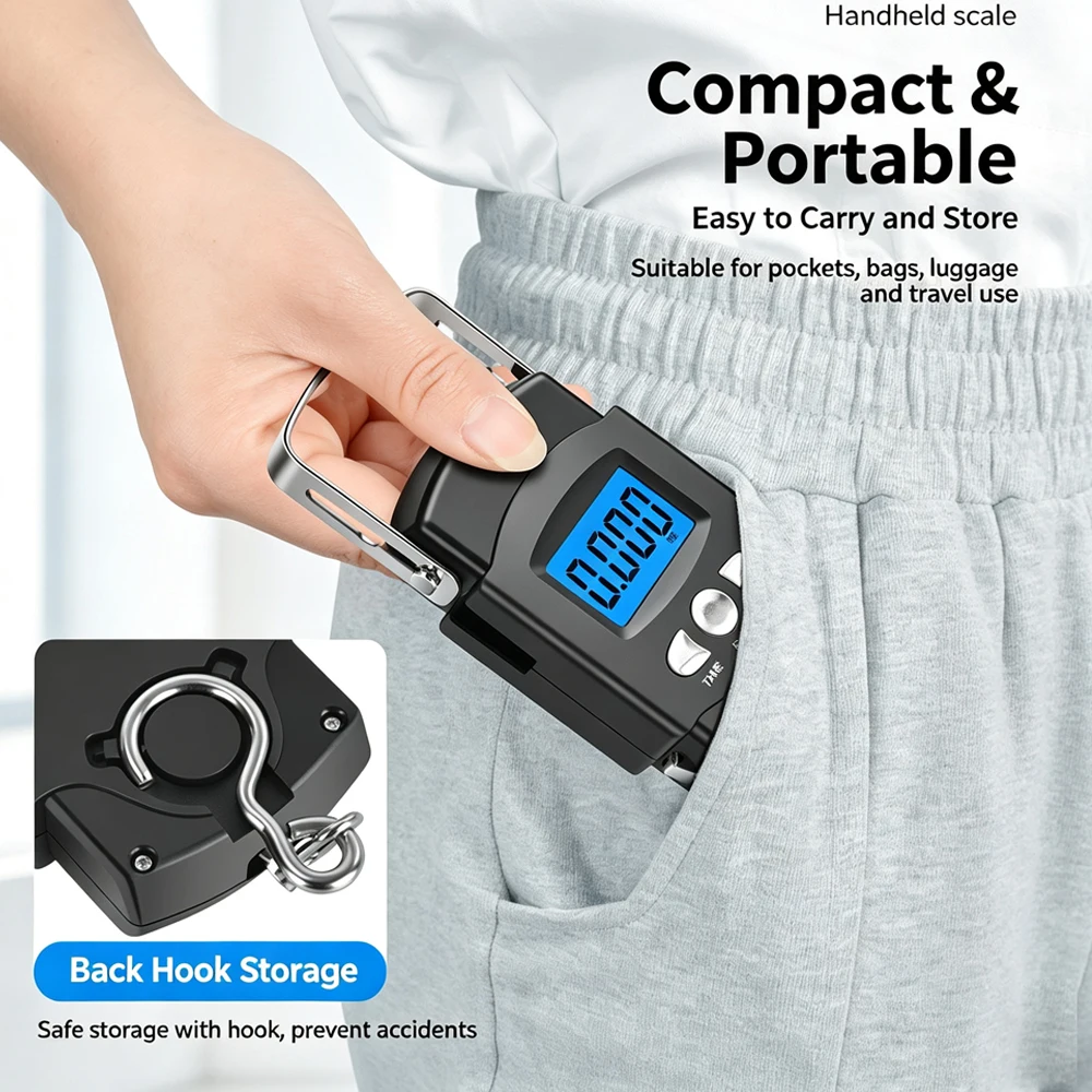 50 kg/10 g digitale Angelwaage mit Lineal, tragbare Reisegepäckwaage, digitale Angelwaage, Küchenwaage für Lebensmittel – Detail 6