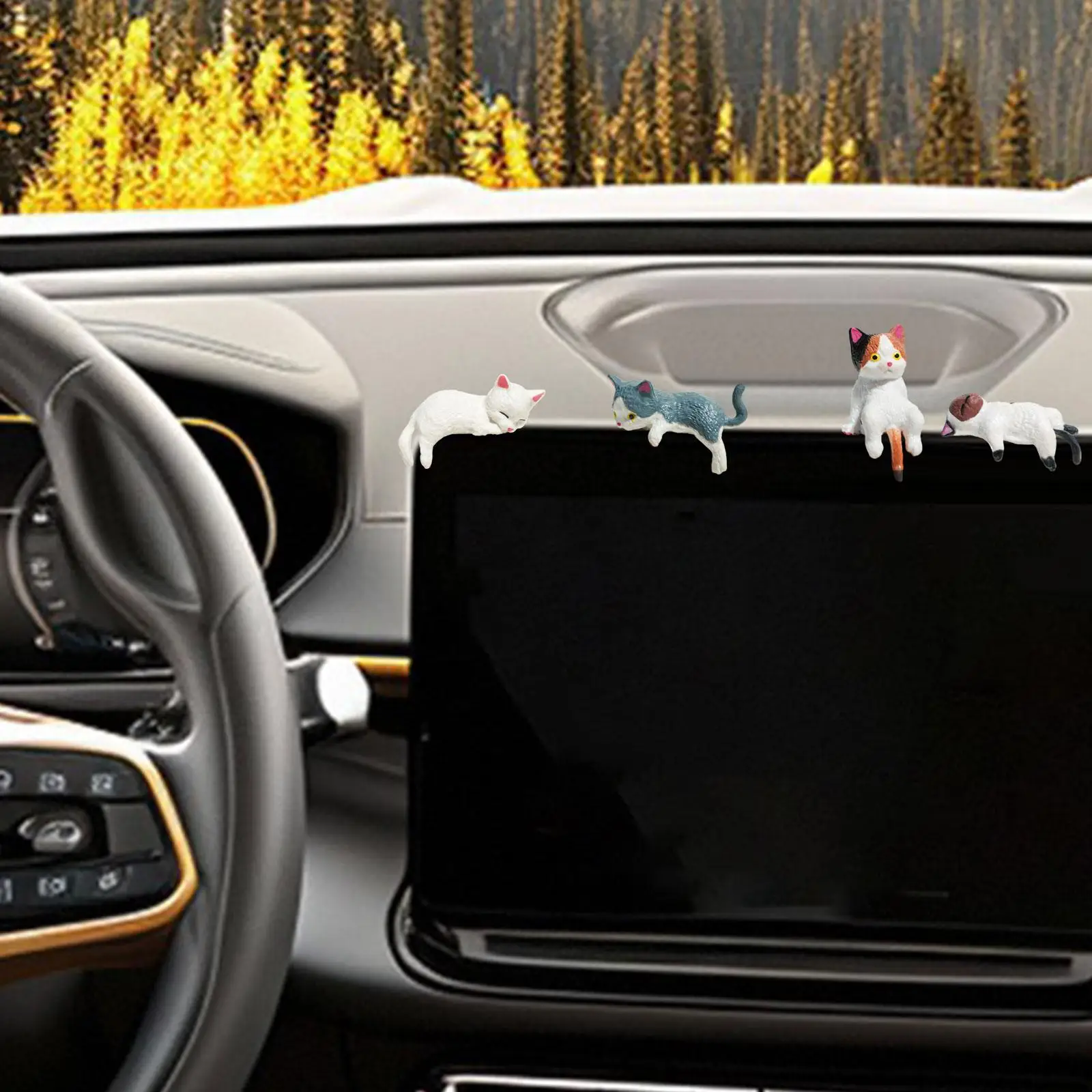4x Dashboard Decorations Rearview Mirror Ornament Collectible Sculpture Small Cat Statues for Landscape Office Garden Home