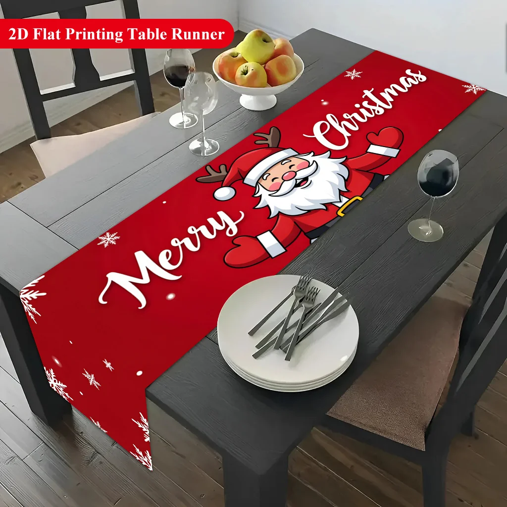 2D‑Printed Santa Merry Christmas Table Runner, Decor for Dining Table, Coffee‑Table, Gatherings, Indoor‑Outdoor Parties