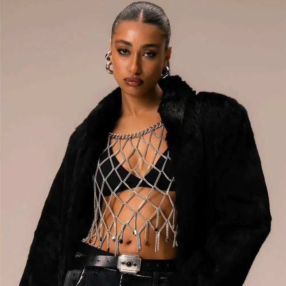 Cyberpunk – gilet en maille à maillons de chaîne, nouveau Design de chaîne de corps avant, haut de chaîne de corps Sexy européen et américain