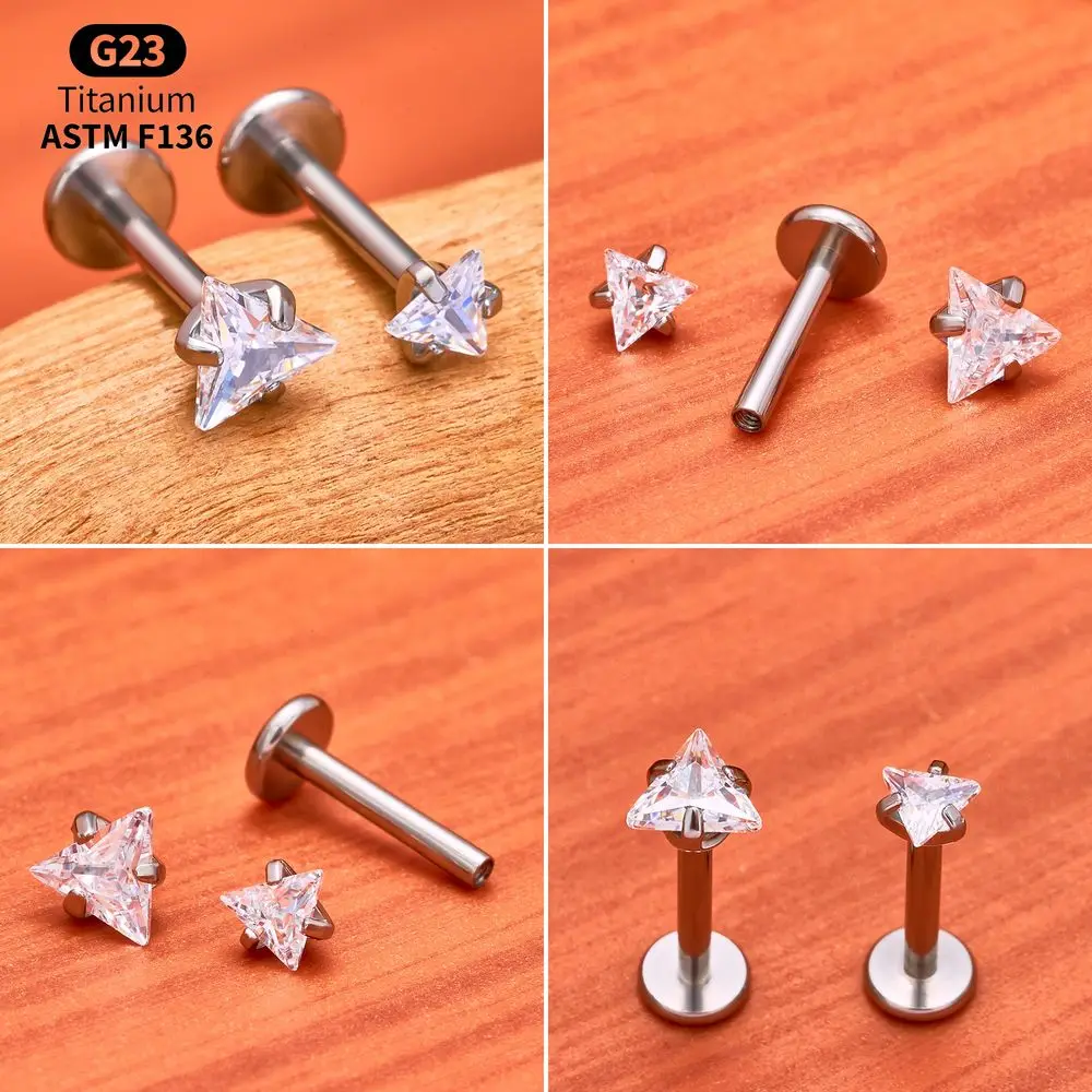 F136 Titanium Piercing Luxury CZ Star Heart Labret Stud Internal Thread Medusa Lip Monroe Tragus Jewelry Wholesale Lot