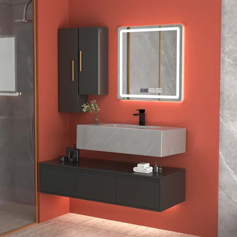 Bathroom furniture modern simple double-deck rockboard bathroom cabinet combination face washing table face cabinet toilet