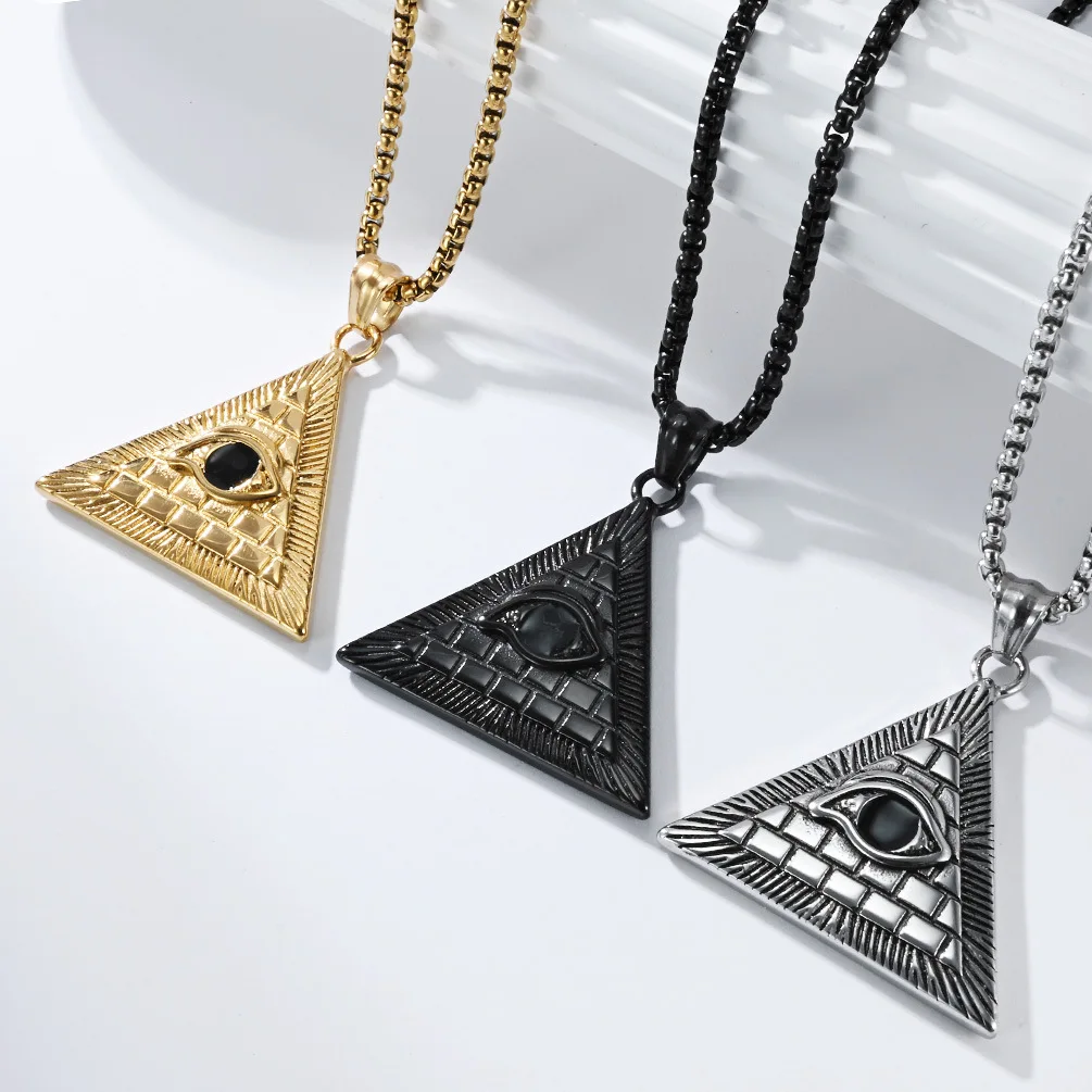Men's Ancient Egyptian Eye of Horus Pyramid Pendant Chain Necklace Stainless Steel