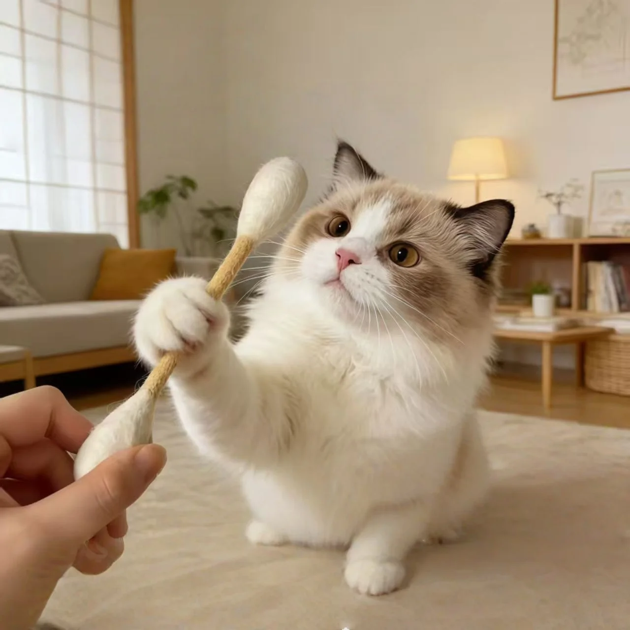 6/12 Stück Riesiger Wattestäbchen-Katzenspielzeugstab Interaktives Katzenspielzeug für Hauskatzen zum Jagen und Spielen