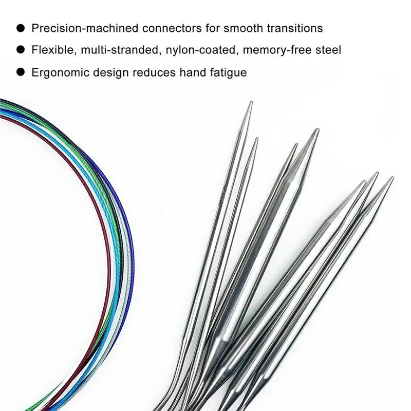 A98E-Circular Knitting Needles Set, 2.0 Mm - 10.0 Mm/US0 - US15, 14-Piece Set Of Long Knitting Needles, 80 Cm/32 Inches
