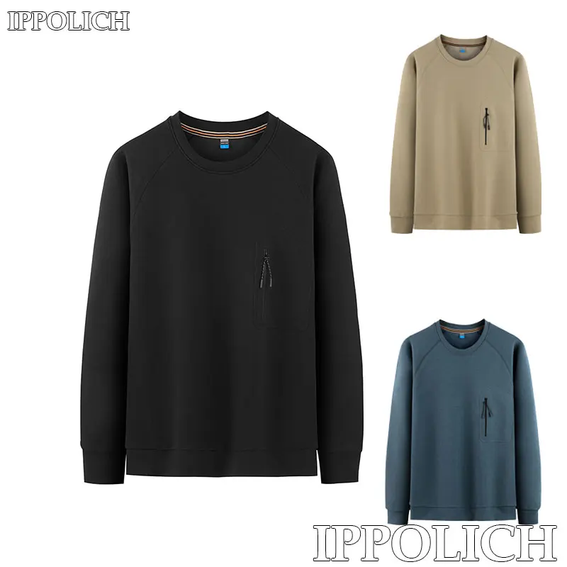 

Long Sleeve T-shirt Spring Autumn Men Casual Comfortable Sports Round Neck Long Sleeve Top Solid color chest zipper pocket Top