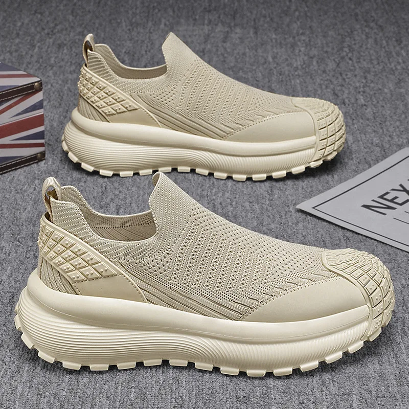 2026 Men's Casual Breathable Mesh Thin Single Shoes for Younth to Step On Height Increase Daddy Shoe Thick Soled Driving Walking