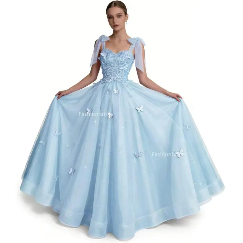 Thin Shoulder Strap Colorful Yarn Sparkling Sleeveless Sheer Dress For Dance Coming Of Age Party 3d Butterfly Dress Customized