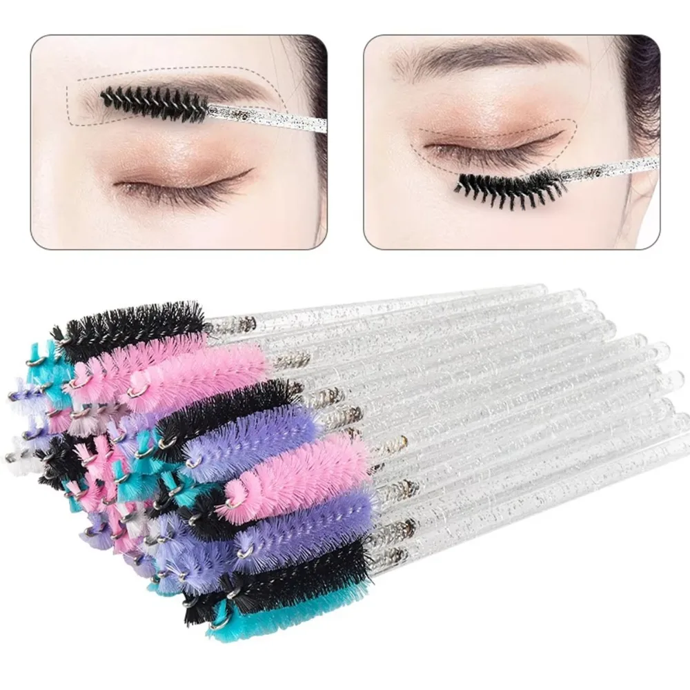 Nouveau bâton de cristal baguettes de Mascara jetables élasticité brosse à cils colorée applicateur de sourcils à paillettes