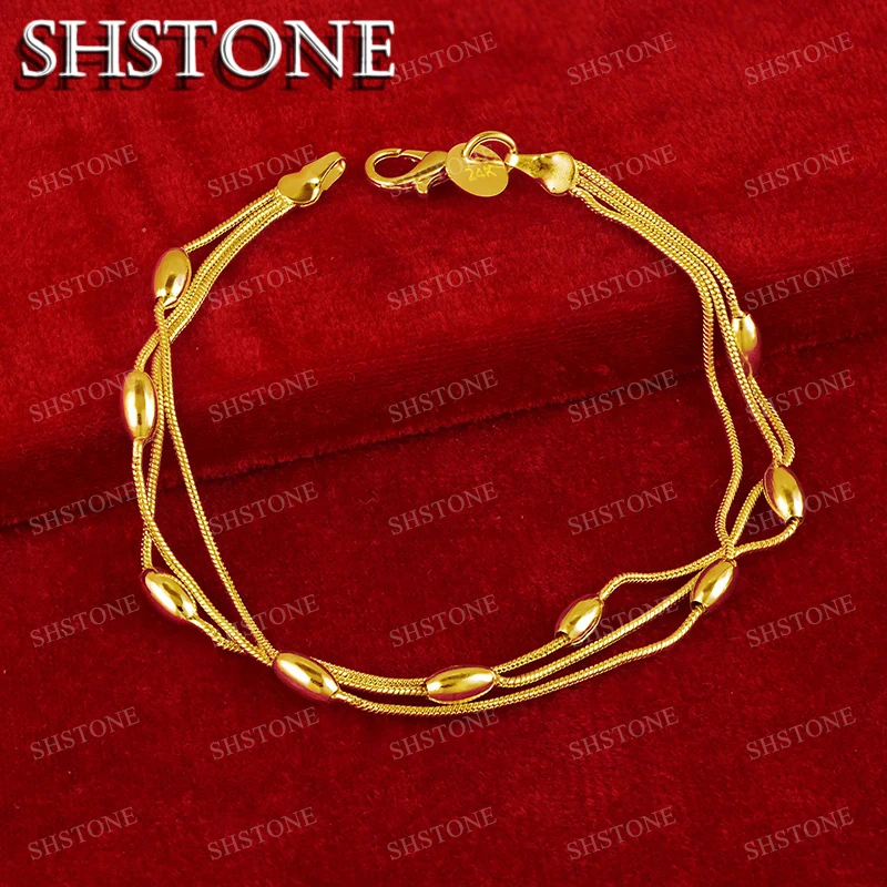 

SHSTONE 18K Gold Oval Beads Bracelet For Woman Fashion Charm Jewelry Lady Cute Hand Chain Party Wedding Birthday Christmas Gift