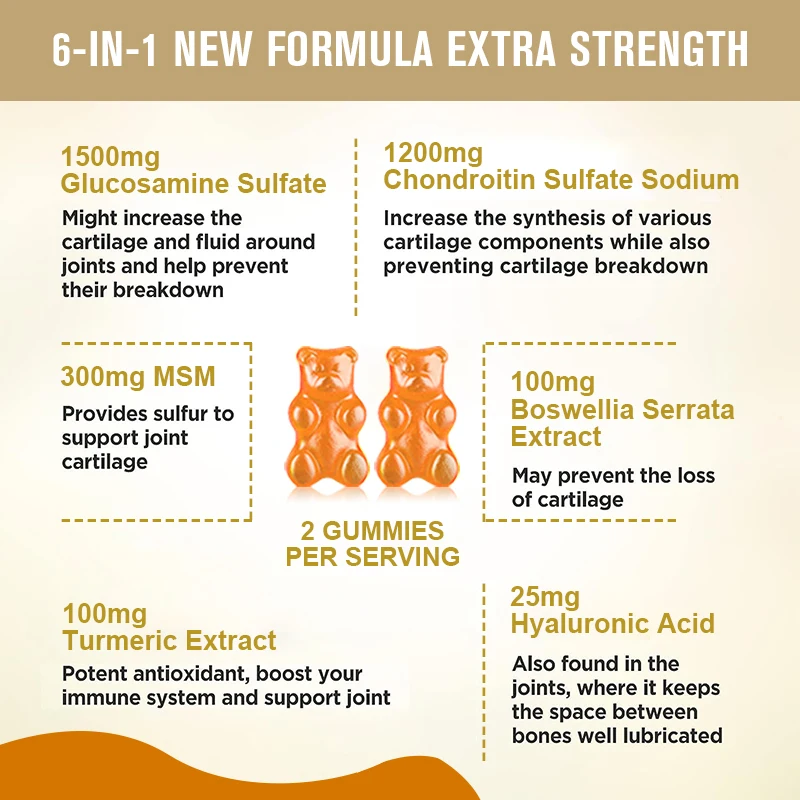 Gomitas de glucosamina y condroitina, naranja, alivia el dolor y el dolor de las lesiones articulares, reparación para trabajadores de oficina