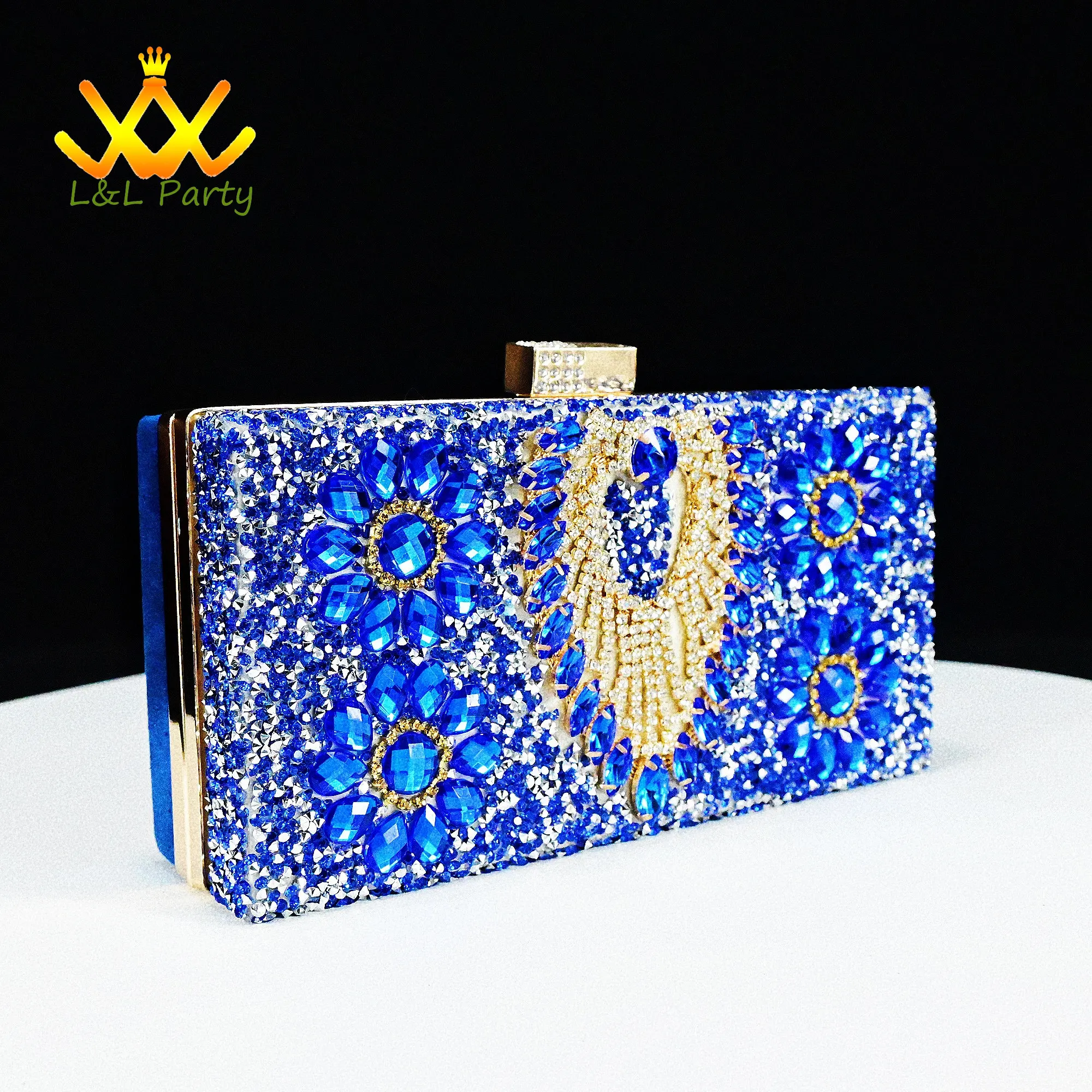 Blue Color Fashion New Arrivals 2024 Spring Summer Design Italian Women Shoes Matching Bag Set with Shinning Crystal for Party