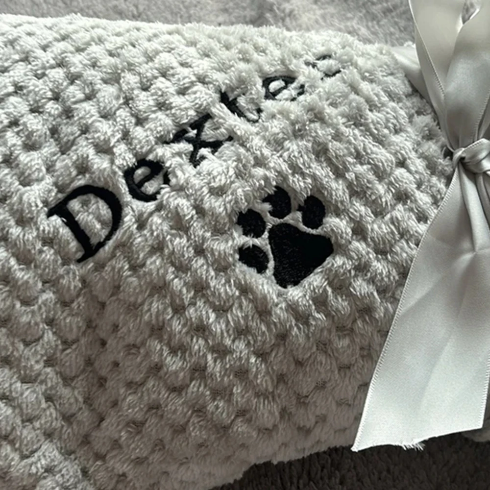 Personalized Name Embroidered Dog/Cat Blanket Can be plain or with Paw Print and Your Pet\'s Name Customized Dog\'s Gift Blankets